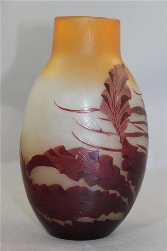 A Galle cameo etched flattened ovoid vase, c.1910, 19cm